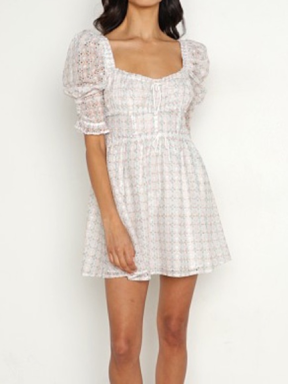 For Love & Lemons
Libby Mini Dress White Smocked Puff Sleeve
